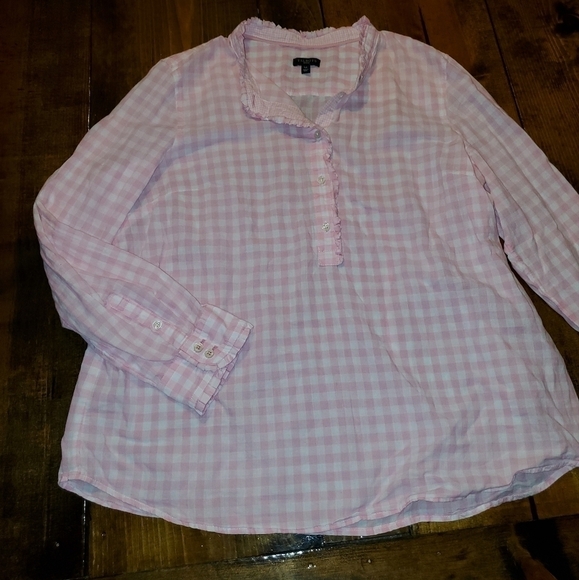Talbots Large Petite Pink & White Gingham Long Sleeve Top - Picture 5 of 12